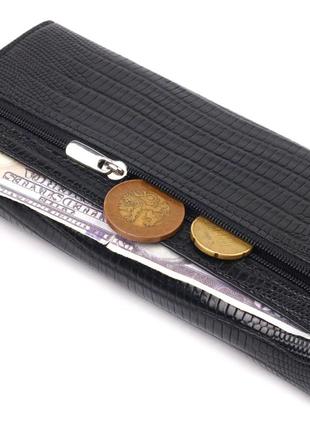 Чудовий фактурний горизонтальний жіночий гаманець із натуральної шкіри canpellini 21653 чорний5 фото
