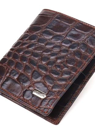Стильное мужское портмоне из натуральной фактурной кожи canpellini 21497 коричневое