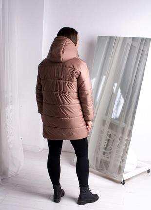 Куртка женская демисезонная удлиненная с капюшоном  - 012 цвет мокко5 фото
