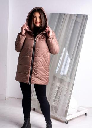 Куртка женская демисезонная удлиненная с капюшоном  - 012 цвет мокко2 фото