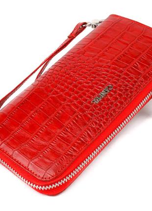 Горизонтальный яркий кошелек для женщин из натуральной фактурной кожи под крокодила canpellini 21621 красный