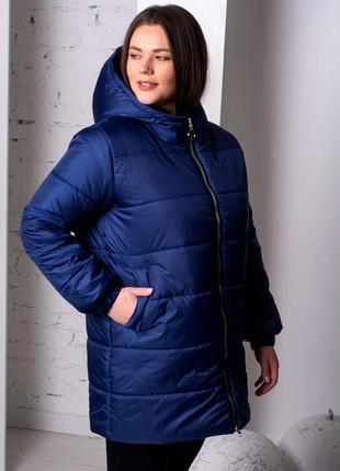Куртка женская демисезонная удлиненная с капюшоном  - 012 синий цвет