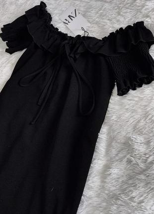 Стильное черное платье zara с воланами2 фото