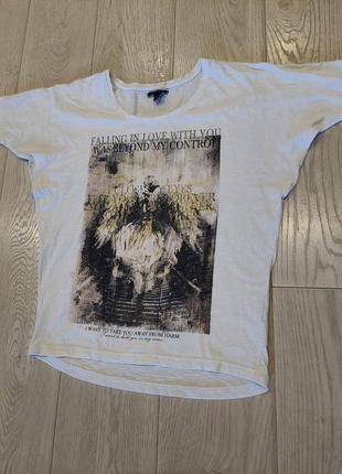 Стильная футболка amisu с абстракцией, турция 44-46 белая8 фото