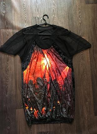 Бархатное платье, рукава сетка, свободное