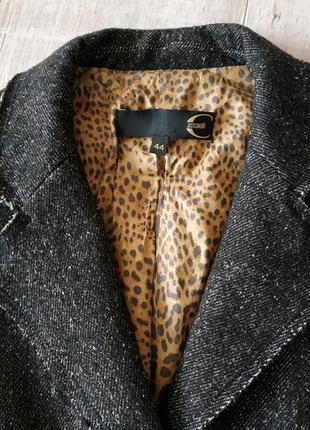 Буклированый теплий меланжевий блейзер піджак від just cavalli italy з леопардовим принтом7 фото