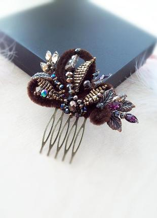 Версаль гребень заколка оригинальная вечерняя коричневый бронзовый ретро стиль винтаж листья