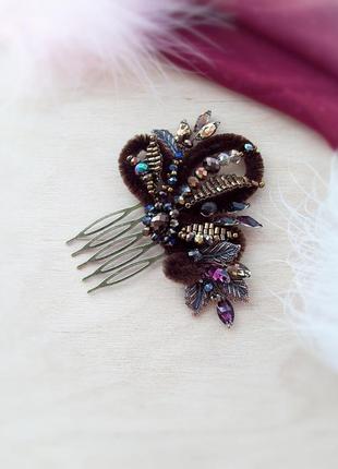 Версаль гребень заколка оригинальная вечерняя коричневый бронзовый ретро стиль винтаж листья