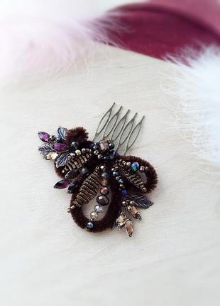 Версаль гребень заколка оригинальная вечерняя коричневый бронзовый ретро стиль винтаж листья