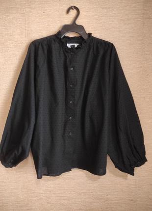 Черная блузка рубашка свободного кроя с объемными рукавами3 фото