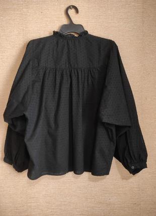 Черная блузка рубашка свободного кроя с объемными рукавами5 фото
