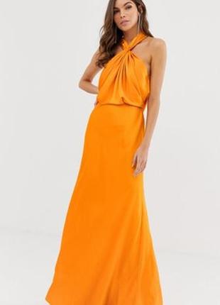 Оранжевое платье макси с халайтером asos edition7 фото