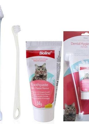 Зубна паста та щітки для котів, набір bioline