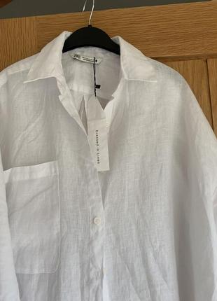 Zara платье рубашка льняная белая7 фото
