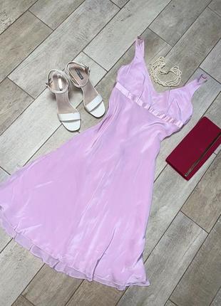 Рожева шовкова міді сукня(031)