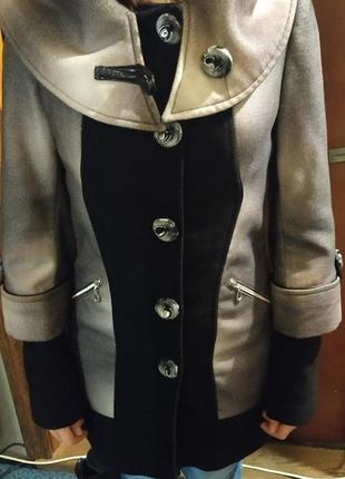Пальто весна демисезонное оригинальный фасон серый, черный, меланж, капюшон3 фото