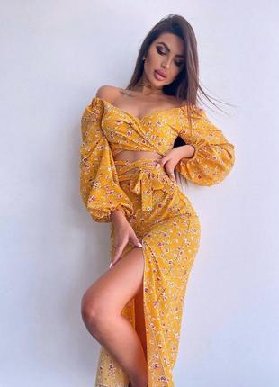 Топ с завязками+юбка с разрезом