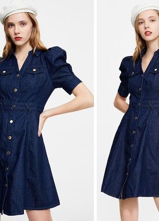 Новое джинсовое платье xs 34 на пуговицы кнопки синее в стиле pin-up ретро зара zara