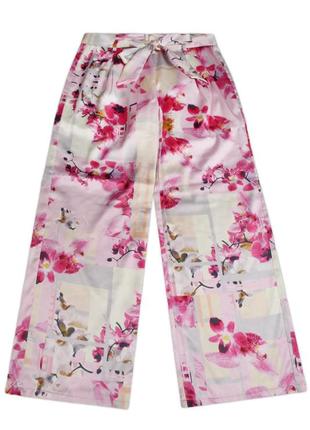 Штани-палаццо атласні для дівчини to be too tf15136 рожеві в квіти  140 см5 фото