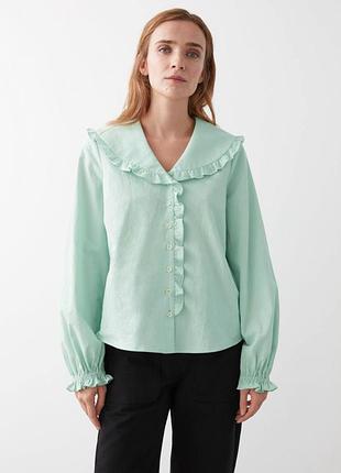 Блузка цвет тиффани оборки хлопок бирюзовый мятный блуза романтичная голубая наив