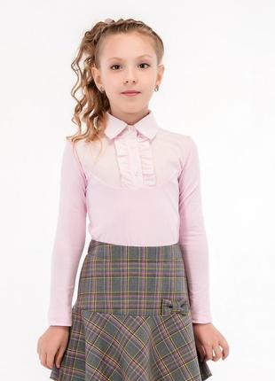Блузка для девочки школьная трикотажная розовая1 фото