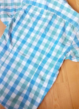 Летняя рубашка в клетку бирюзовая с коротким рукавом / котоновая рубашка / мятная рубашка / сорочка для чоловіків c&a8 фото