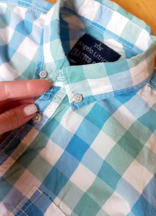Летняя рубашка в клетку бирюзовая с коротким рукавом / котоновая рубашка / мятная рубашка / сорочка для чоловіків c&a4 фото