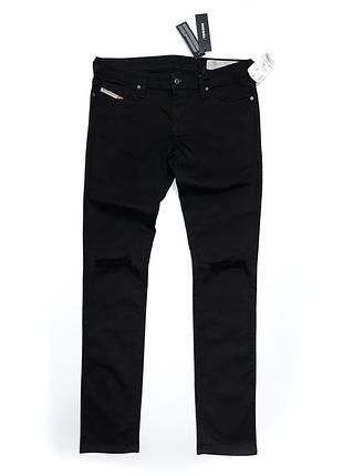 Diesel skinny low 30/32 чёрные узкие джинсы рваные колени  новые