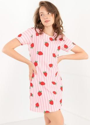 Стильная розовая ночнушка ночная рубашка туника домашнее платье с рисунком