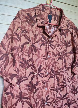 Лляна сорочка рубашка гавайка із льону льон h&m пальми батал ☕ розмір xxl/52-54рр4 фото