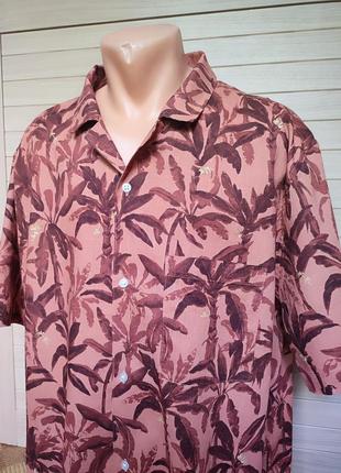 Льняная рубашка гавайка из льна лён h&m пальмы батал ☕ размер xxl/52-54рр