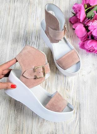 Стильні замшеві жіночі босоніжки на платформі в наявності та під відшив 💛💙🏆