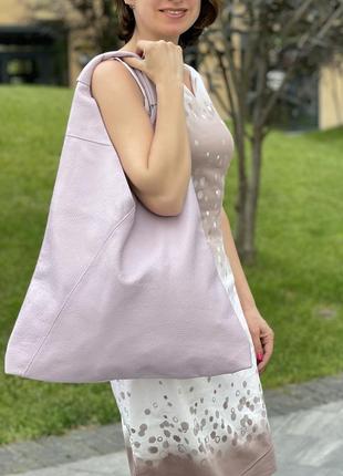 Шкіряна бузкова сумка-шопер на плече akira, італія, кольори в асортименті