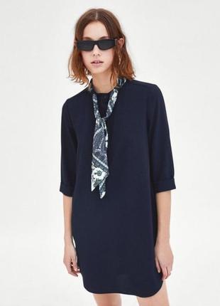 Синее платье oversize с шарфом и карманами zara