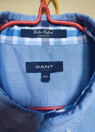 Блакитна сорочка рубашка від gant color oxford батал ☕ розмір xxl/54-56рр4 фото