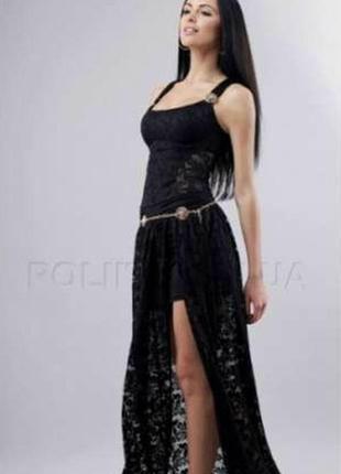 Вечернее чёрное гипюровое платье в пол тм poliit1 фото