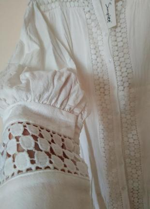 Молочна сукня в стилі бохо з об'ємними рукавами5 фото