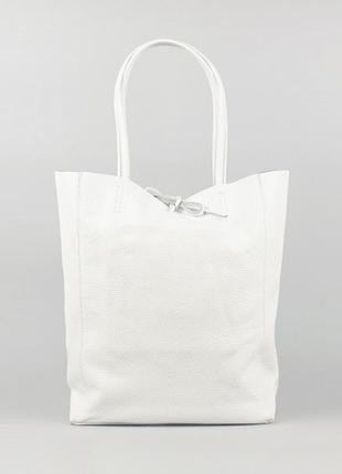 Шопер сумка жіноча біла з натуральної шкіри