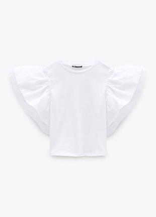 Белая футболка блуза zara с воланами7 фото