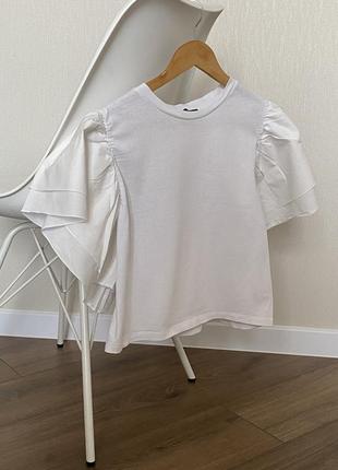 Белая футболка блуза zara с воланами1 фото