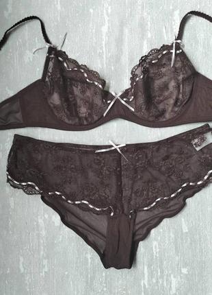 🌷🌷🌷невероятно шикарный летний прозрачный стильный комплект нижнего белья цвет шоколад