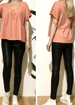 Eur 38-40-42  коралова блузка коротка вільна блуза топ волан помаранчева