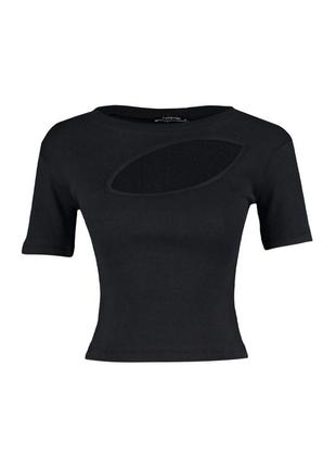 Жіноча блузка trendyol, чорна футболка з вирізом, чорна кофта з вірізом, топ чорний, топ з вирізом6 фото