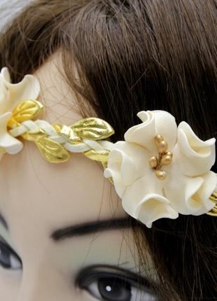 Повязка детская на голову красная/бежевая ручной роботы, повязка на голову младенцу со цветами