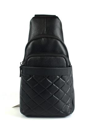 Кожаная нагрудная мужская сумка рюкзак черного цвета, молодежная плечевая сумочка из натуральной кож2 фото