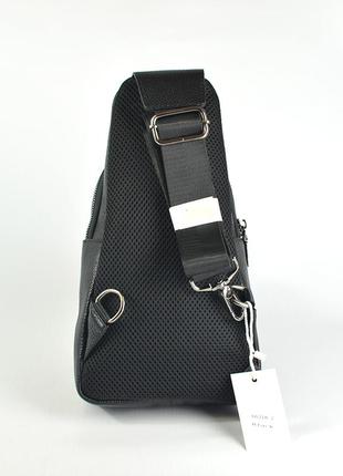 Кожаная нагрудная мужская сумка рюкзак черного цвета, молодежная плечевая сумочка из натуральной кож4 фото