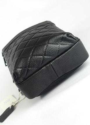 Кожаная нагрудная мужская сумка рюкзак черного цвета, молодежная плечевая сумочка из натуральной кож3 фото