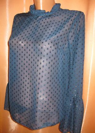 Прозрачная нарядная секси блузка с объемными рукавами new look км1669 блестящая маленький размер8 фото