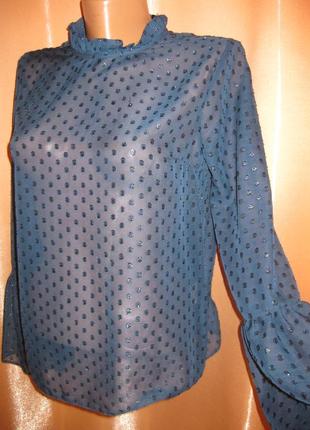 Прозрачная нарядная секси блузка с объемными рукавами new look км1669 блестящая маленький размер9 фото