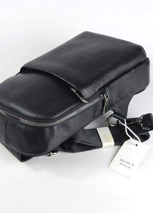 Мужская кожаная сумка рюкзак на грудь, черная молодежная нагрудная сумочка из натуральной кожи8 фото